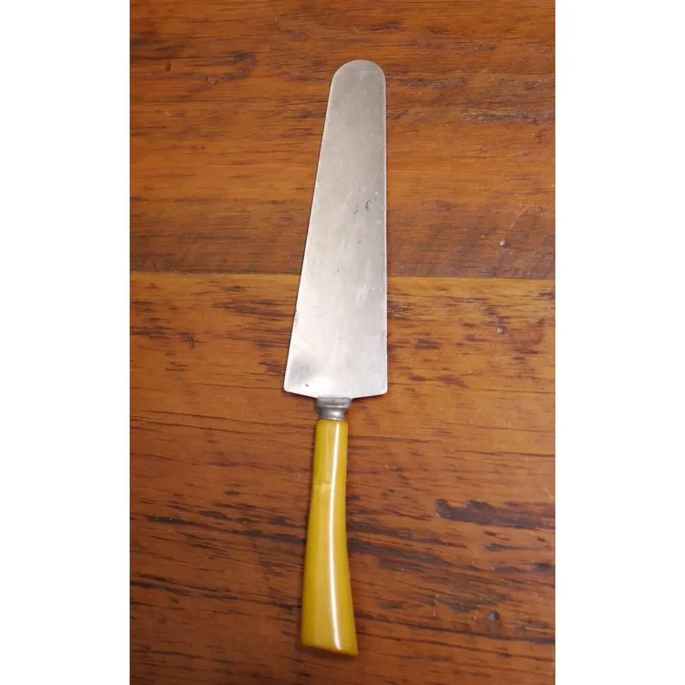 Vintage 40s Butterscotch Bakelite Stainless Steel Cake Knife Server TESTED